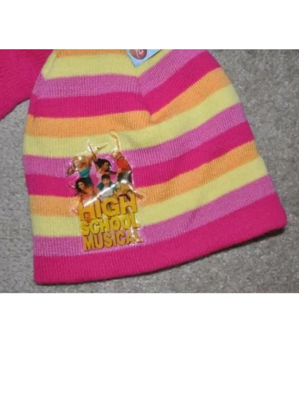 Girls Disney HSM Winter Hat & Gloves High School Musical Pink Yellow 2 Pc